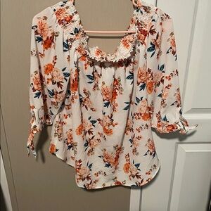 Rue21 Floral Smocked Top - White and Orange